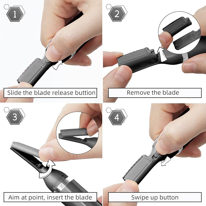 Facial Hair Remover and Eyebrow Trimmer, Rechargeable Hair Removal Women's Electric Shaver Razor for Peach Fuzz Chin Cheek Upper Lip（Black）