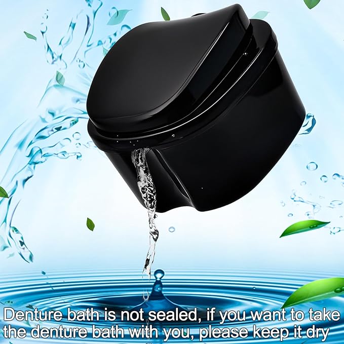 Keedolla 2 Pack Denture Bath Case Partial Denture Cup Retainer Cleaning Container, Denture Wash Container Retainer Bath Box Cup Case - Black and White