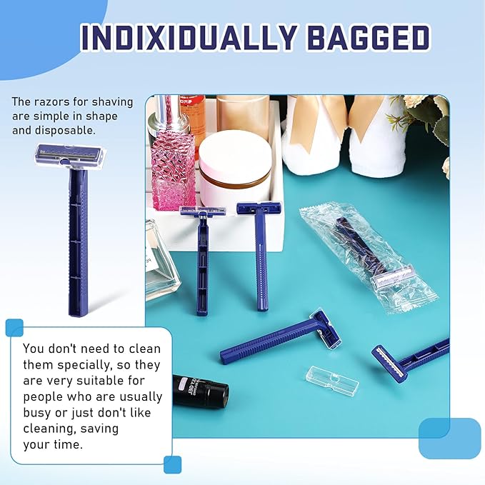 Chumia Twin Blade Razors for Men Stainless Steel Disposable Razors Men Bulk Plastic Shavers Multipurpose Portable Manual Disposable Shavers for Bathing Hotel Travel (50 Pieces)
