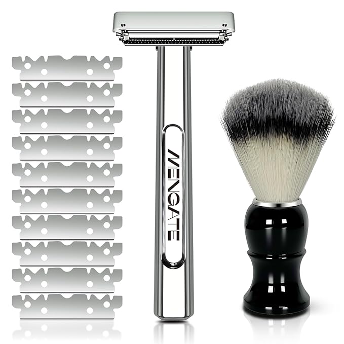 Adjustable 2-Blade Safety Razor Set with Magnetic Head for Men Women - with 10 Blades, Shave Brush - Precision Shaving, Reusable & Plastic-Free Shaver, for Beard, Head, Leg Shaving