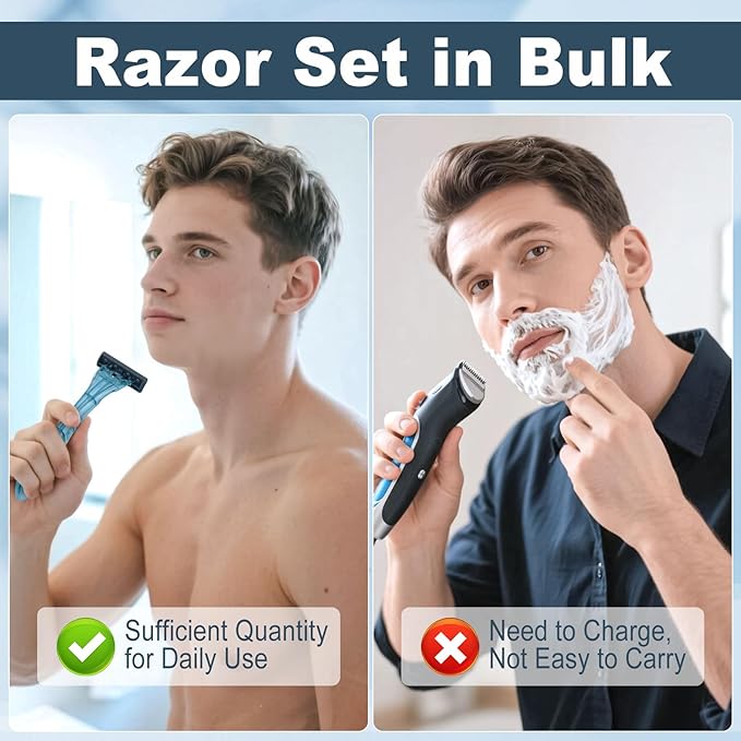 Disposable Razors Bulk, Blue Razors Individually Wrapped Bulk, With Shaving Cream For Hotels, Shelters, Homeless, Nursing Homes, Charities, Churches (60-PACK)