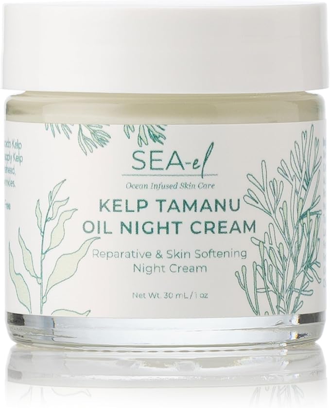 Sea-El Kelp Tamanu Oil Night Cream Hydrating Face Moisturizer Reparative Skin Softening Skincare - Nighttime Anti Aging Facial Lotion for Women & Men - 1 Oz