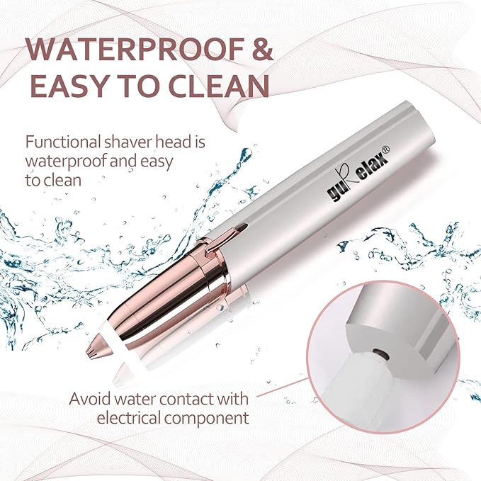 gurelax Eyebrow Hair Remover, Electric Eyebrow Trimmer for Women,Face and Eye Brow Razor with LED Light for Women Rechargeable with 2 x Replacement Heads (White)
