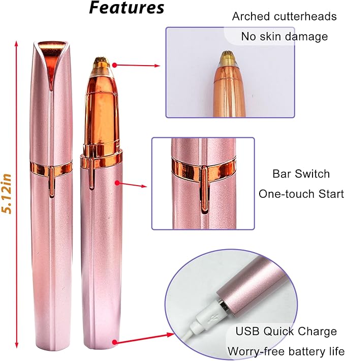 2 Pack USB Rechargeable Portable Electric Eyebrow Trimmer Pen for Women,Painless Precision Eyebrow Hair Remover, Safe Eyebrow Shaver Razor Tool for face Leg Lip Armpit Hand(Rose Gold)
