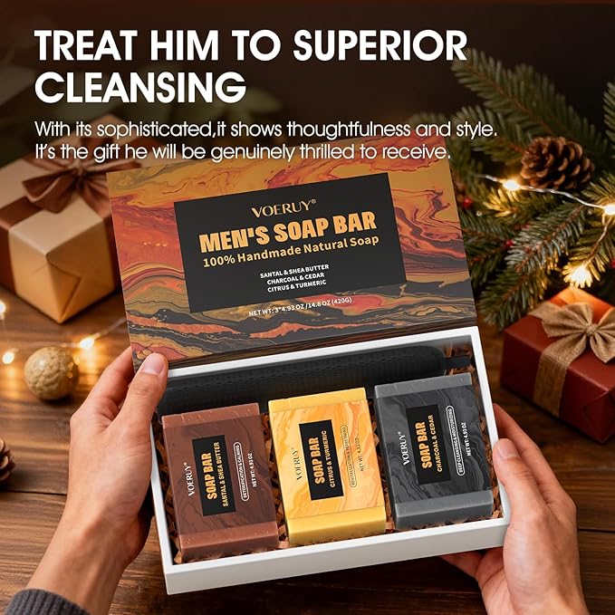 Mens Bar Soap, Natural Handmade Mens Soaps for Face, Body, Hands & Shave, Deep Cleansing, Refreshing Bar Soap for Men , Gifts for Men