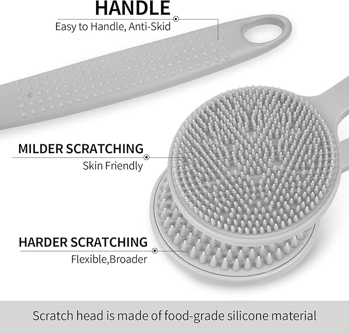 Back Scratcher, 2025 New All Body Scratcher with 2 Scratch Surface, Back Massager & Scalp Massager & Scalp Exfoliator, Deep Back Scratcher for Men/Women, Long Handle Backscratchers for Adults (Grey)