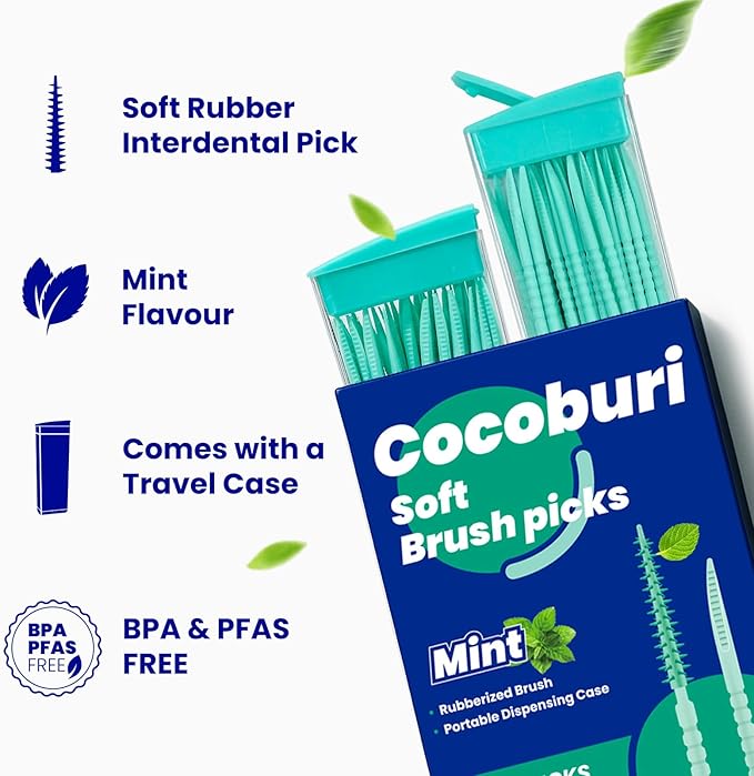 Soft Interdental Brushes - Dental Floss Picks - Soft Rubberized Brush Picks - Textured Plaque Removing Toothpick - Removes Food & Plaque - Refillable Hygienic Case - 200 Count