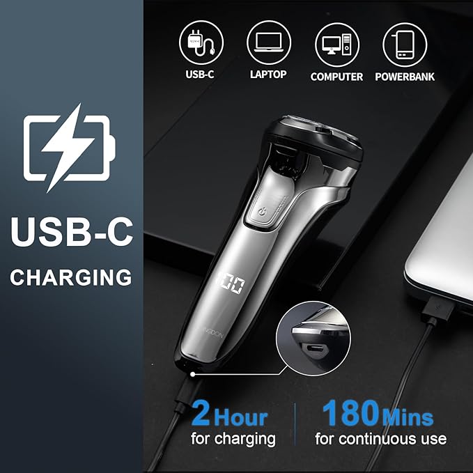 Electric Razor for Men, Cordless Shaver for Men Face, USB-C Rechargeable Mens Electric Razors for Shaving face,Waterproof Wet Dry Shaver with Pop Up Trimmer, Portable Razor by KOMINGDON