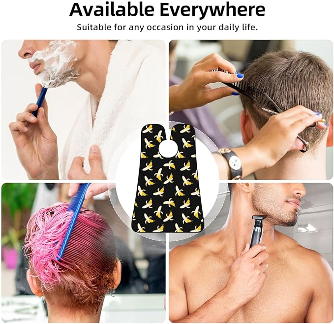 Beard Bib Apron for Men Shaving, Waterproof Non-Stick Hair Catcher with Suction Cups, Grooming Essential for Dad Husband, Yellow Banana Fruit Funny Black Pattern Shave Bib