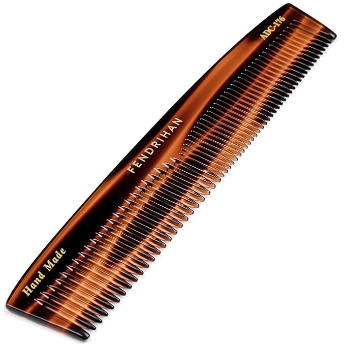 Fendrihan Hand Finished Double Tooth Comb for Men, Faux Tortoise (6.7 Inches)