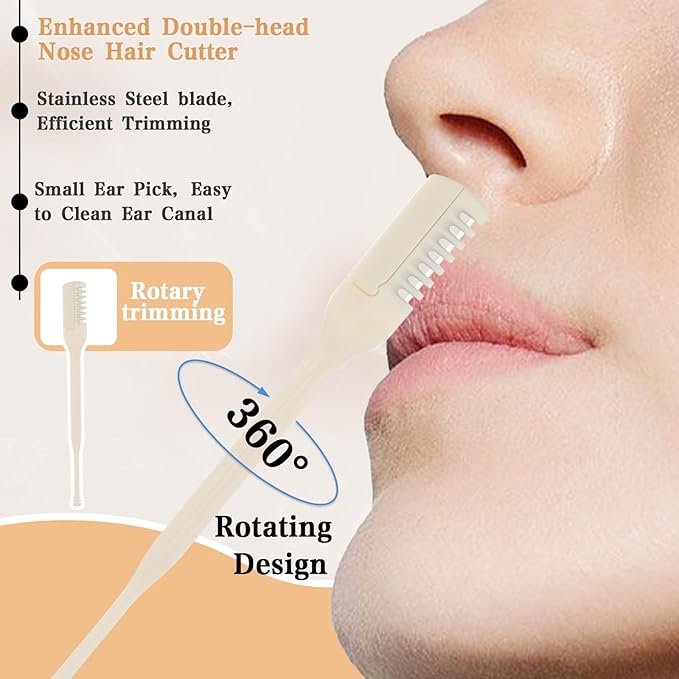 10-Pack Manual Nose Hair Trimmer, 360° Rotating Nasal Hair Cutter with Ear Picker for Women Men Double Sided Nose Hairs Remover Tool
