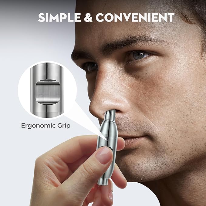 SUERBEATY Manual Nose Hair Trimmer for Men, Battery-Free, 304 Stainless Steel with R-Type Blades, Silent, Waterproof & Travel-Friendly, Painless Grooming for Daily/Office/Travel