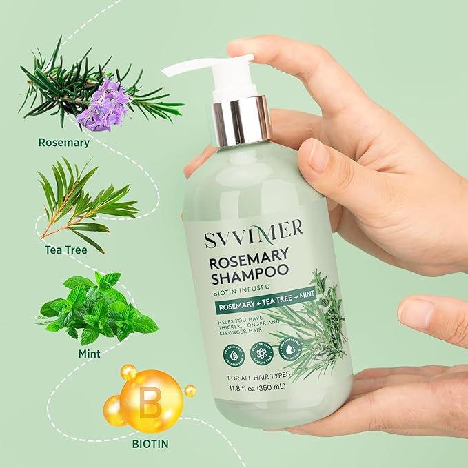 Svvimer Rosemary Hair Thickening Shampoo: Thickening and Strengthening Formula for Men & Women - Volumizing Shampoo with Tea Tree Oil Biotin Mint - For Thinning Fine Hair 11.8 Fl Oz (Pack of 2)
