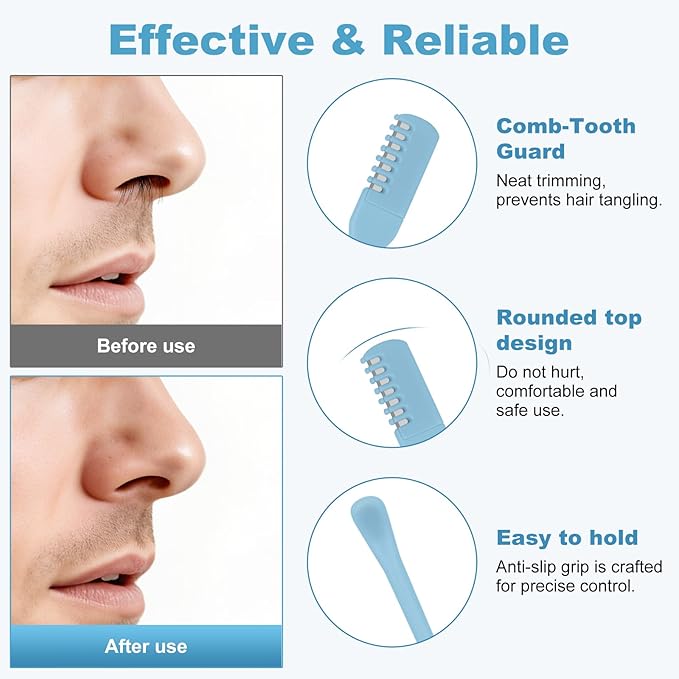 5PCS 2-in-1 Nasal Hair Cutter, Manual Nose Hair Trimmer Cutter with Ear Pick for Women & Men 360°Rotating Nose Hair Remover Grooming Tool Knife Razor Portable Nostril hair Trimmer Clipper (Sky Blue)