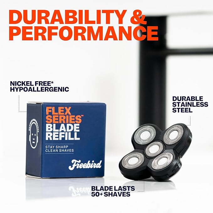 Freebird FlexSeries Official Blade 1 Pack Refills - No Irritation, Razor Bumps or Ingrown Hairs, Ultra-Sharp, Durable, ScalpSafe Design, QuickSnap Install, for 50 Shaves, Compatible with FlexSeries