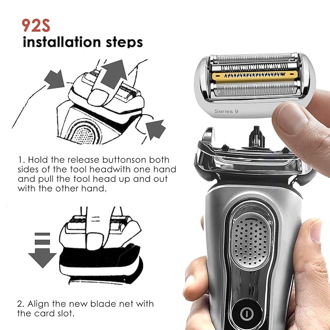 Braun Series 9 Replacement Head, Compatible with Series 9 Men's Electric Razor Replacement Shaver Head - 92S Electric Shaver Replacement Head Foil and Cutter Cassette