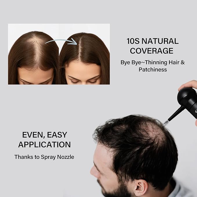 Hair Building Fibers for Thinning Hair for Men Women, 2-in-1 Kit- Enhancements Barber Spray, Thicker Fuller Hair Beard & Hairlines Instantly with Spray Applicator Nozzle, Natural Formula (Dark Brown)