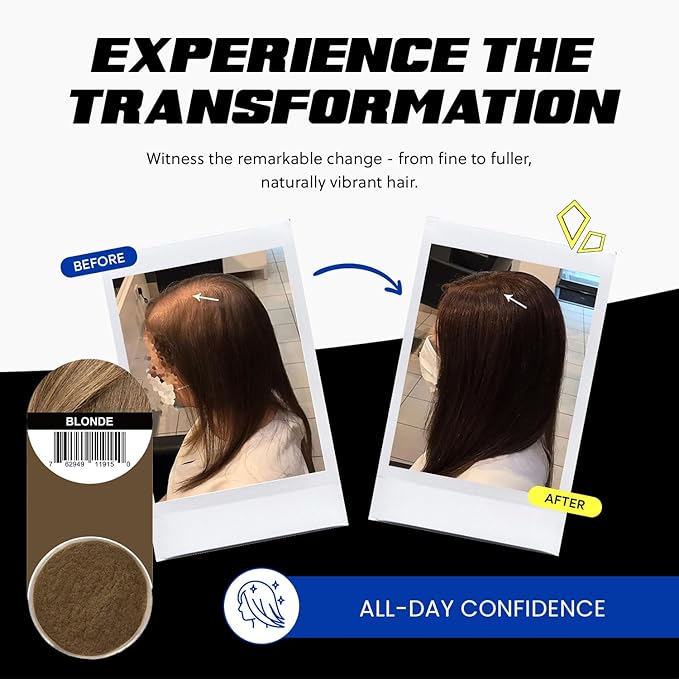PrimeLook Hair Building Fibers, Luxurious Building Fibers for Thinning Hair, Superior Formula for Men & Women, Instant Volume, Matches Colors (27.5g, Blonde)