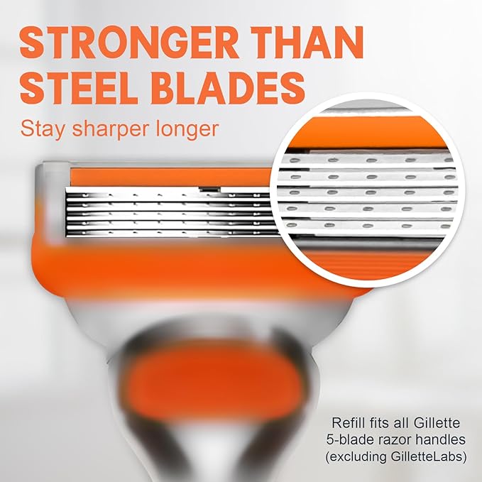 16 PCS Razor Blade Shaving Razor Blade Refills for Fusion 5, Mens Shaving Blades Refills-Orange New Version