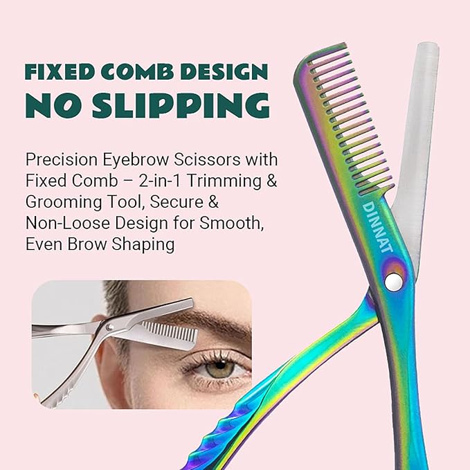 Eyebrow Trimming Scissors with Combs, Eyebrow Cutter Hair Removal Eyebrow Scissors,Eye brow razors, Eyebrow trimmer for women,Gifts For Men Women Stocking Stuffers (Rainbow)
