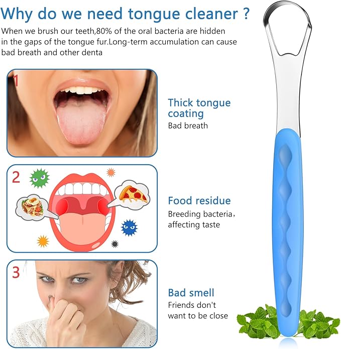 4 Pcs Tongue Scraper Cleaner Adults and Kids Stainless Steel Tongue Brush Metal Scraper Reduce Bad Breath with Travel Cases for Men Women Oral Mouth(Green, Blue, Black and Purple)