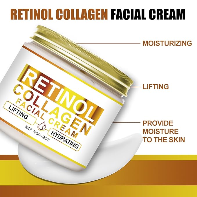 Retinol Collagen Cream, Lift and Firm Skin, Fade Fine Lines, Men's and Women's Day and Night Face Anti-Wrinkle Moisturizer Cream，Suitable for All Skin Types，2.46 OZ