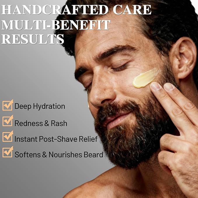Beef Tallow Honey Balm, Grass-Fed Tallow Moisturizer for Face & Beard, Deep Hydration Cream with Bergamot Scent, Handmade Natural After Shave Care for Men, 2.1 oz