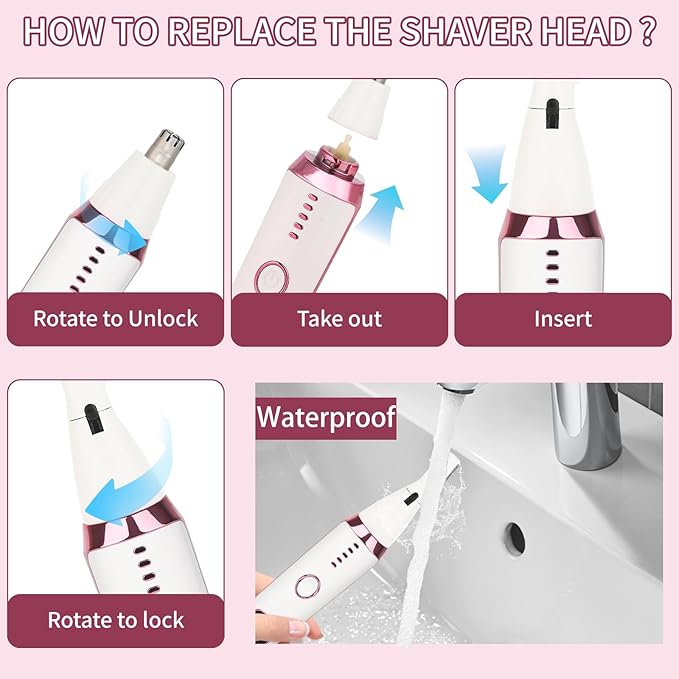Nose and Ear Hair Trimmer for Women Men,2 in 1 LED Display Eyebrow Hair Trimmer with USB Rechargeable,2025 Portble Waterproof Facial Hair Removal with Dual-Edge Blades for Travel (Pink)
