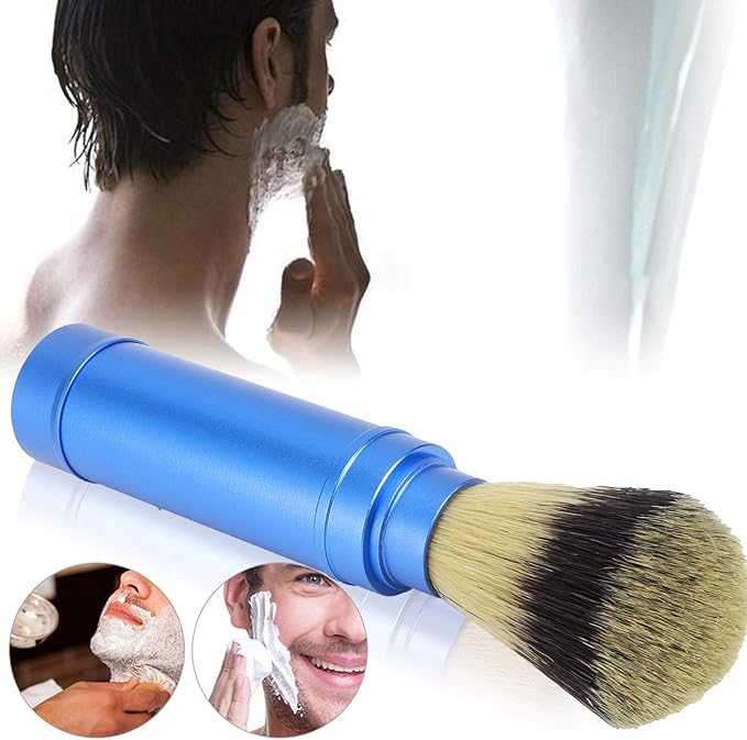 POCREATION Portable Beard Shaving Brush, Aluminum Handle with Soft, Blue, Travel-Size Grooming Tool for Bathroom