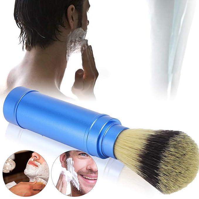 Foaming Shaving Brush, Men Portable Beard Brush Blue Aluminum Travel Facial Cleaning Shaving Brushes Case Shaving Brush Grooming Bathroom Tool For Men Kids Salon Home