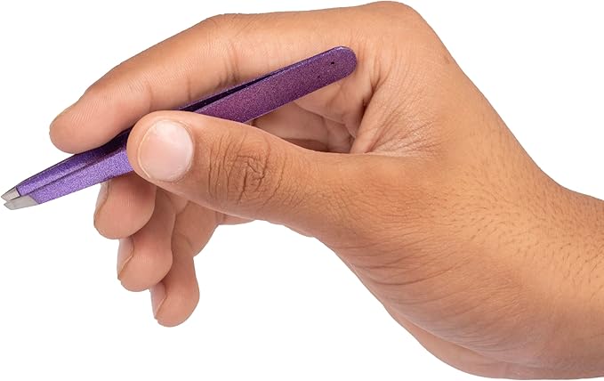 Katsumi Pinnacle 4-Piece Tweezers Set – Precision Stainless Steel Tweezers for Eyebrows, Facial Hair, Ingrown Hair, Splinters – Professional Beauty Kit Purple Glitter