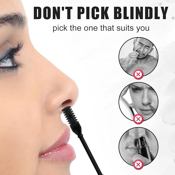 12pcs 2 in 1 Nasal Hair Cutter, 360 Rotating Nose Hair Trimmer for Men Women Double Sided Nose Hair Cleaner with Ear Picker Portable Manual Nostril Hair Removal Tool (Black)