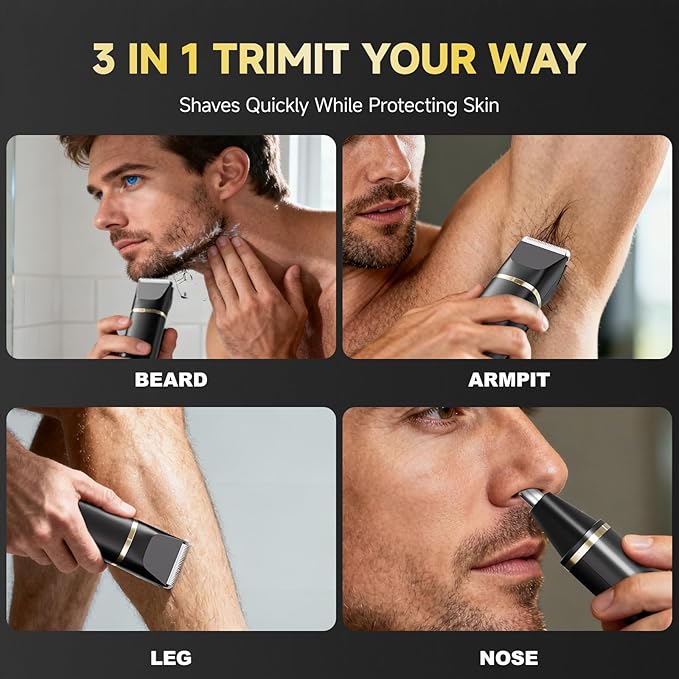 Beard Trimmer for Men, IPX7 Waterproof Body Hair Trimmer Electric Razor Shavers Cordless Grooming Kit for Beard Nose Ear Legs Chest Groin Pubic