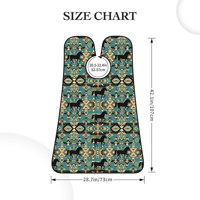 Beard Shaving Cape with Suction Cups, Traditional Symbols Tribal Ethnic Horses Shave Bib, Non-Stick Waterproof Hair Catcher, Grooming Bib for Men Husband