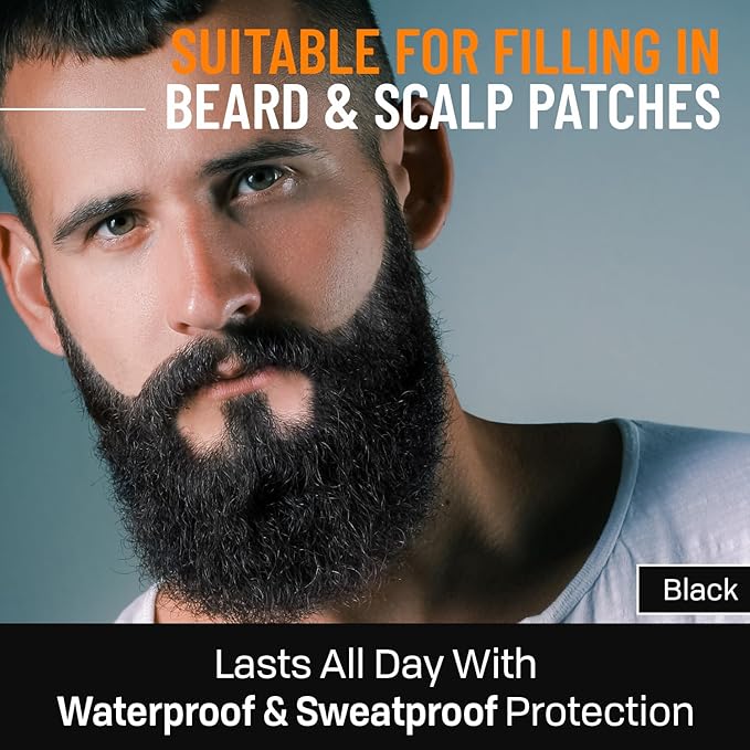 FOLLICLE BOOSTER Beard Pen Filler Styling Kit for Men - 3-in-1 Filling Set with 4-Tip Fork, Normal Pencil, and Brush - Waterproof, Sweatproof & All-Day Hold - Black