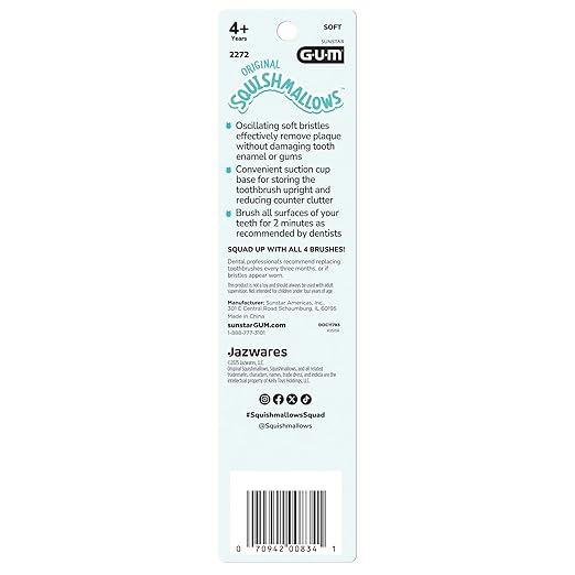 GUM Squishmallows Kids Battery Power Toothbrush, Soft Bristles, with Suction Cup Base, Batteries Included, 1 Count (Pack of 2)