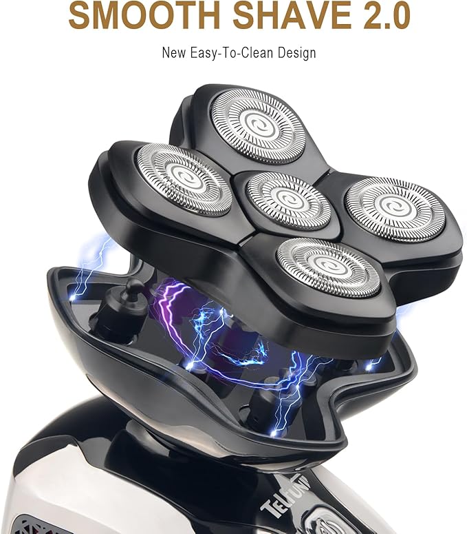 Telfun Magnetic Head Shavers for Bald Men, 5-in-1 Electric Razor w/Type-C Fast Charging - LED Display, Wet/Dry Mens Grooming Kit - Easy Use Palm Shaver for a Smooth Bald Shave