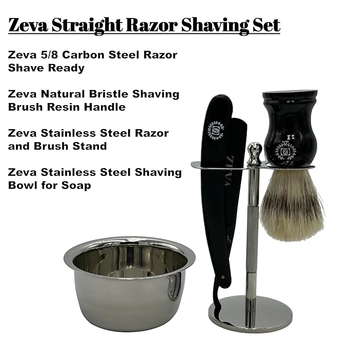 Men Grooming Gift Set Straight Razor Shave Ready Kit with Cow Leather honning Strop Soap Steel Mug Shaving Stand Stainless Steel