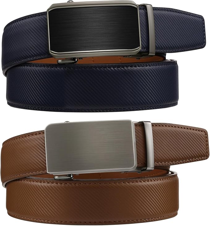 Zitahli Ratchet Belt for Men - 2 Packs Leather Mens belt For Gift Men Dress and Casual,Trim to Fit