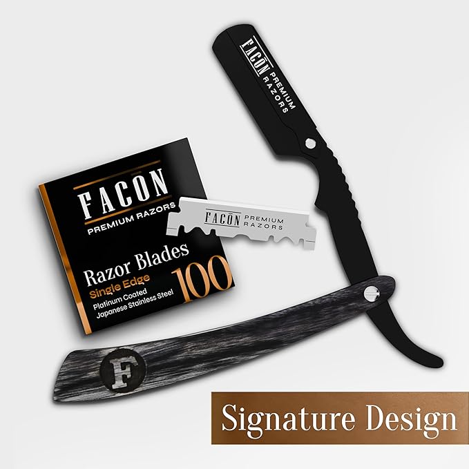 Facón Straight Razors for Men - Professional Barber Straight Edge Razor Kit with 100 Blades, Wooden Stainless Steel Barbero Shaver for a Smooth & Precise Shave, Premium Barber Razor for Men's Shaving
