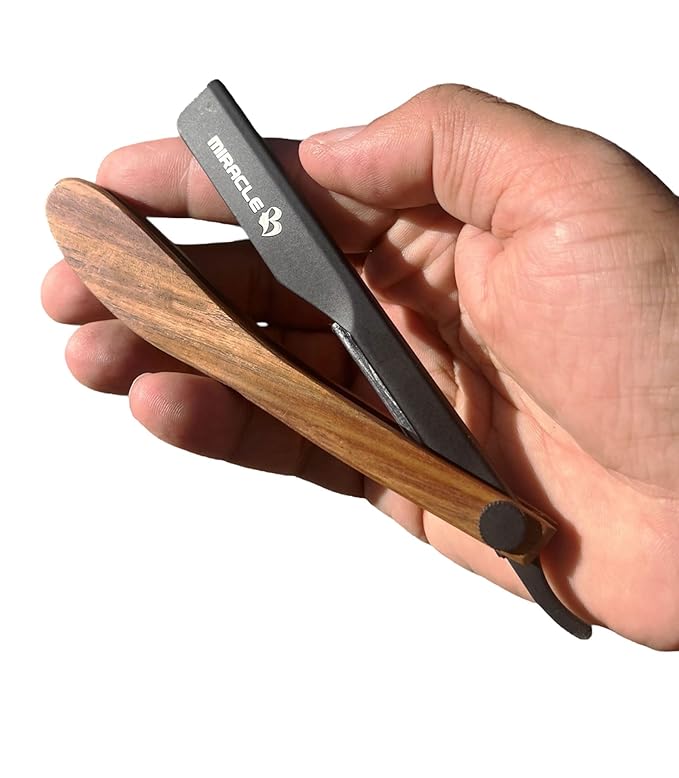 Classic Barber Straight Razor with Blades – Professional Wooden Handle Shaving Tool for Facial Hair, Neckline & Detailing By MIRACLE