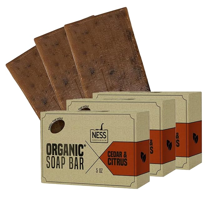 Ness Mens Soap Bar - Cedar & Citrus Scent - Natural Soap For Men - Mens Bar Soap With Organic Ingredients & Essential Oils - Moisturizing Bar Soap - Handmade In The USA, Cruelty Free, Vegan - 3 Pack