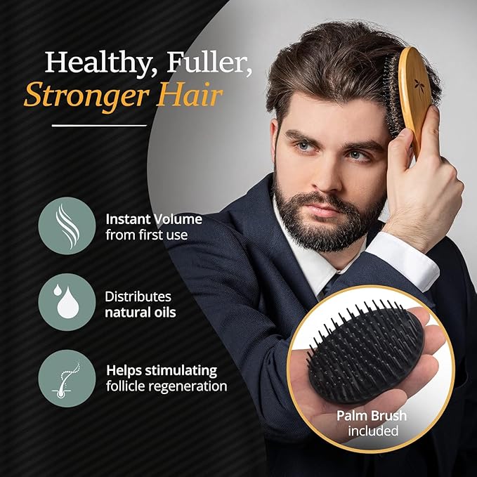 Belula Men's Hair Grooming Set: Boar Bristle Brush, Nylon Pin Brush, Wooden Comb, and Travel Bag for Styling
