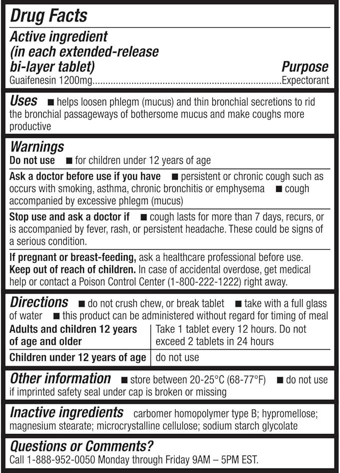 HealthA2Z® Mucus Relief | Guaifenesin 1200 mg | 100 Tablets | 12 Hour | Expectorant | Relieves Chest Congestion | Thins and Loosens Mucus (100 Tablets)