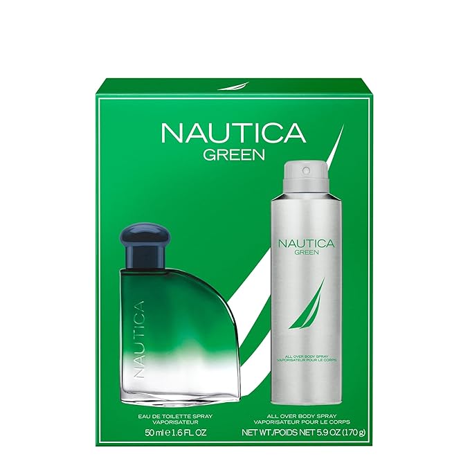 Nautica Color Green Giftset 1.7 fl oz EDT + 6 oz Deodorizing Body, Woody Fougere, Notes of Ginger, Geranium and Vetiver, Men's Duo Pack, Long Lasting, Everyday Fragrance