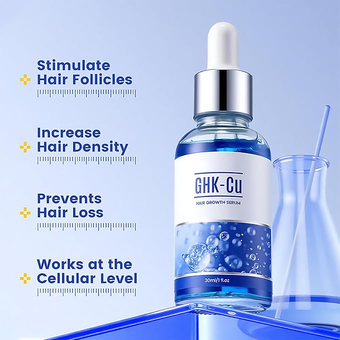 GHK-Cu Hair Growth Serum, Scalp Nourishing Thickening Serum for Men & Women, Anti-Breakage Strengthening Essence, Lightweight Non-Greasy Formula for Fuller Voluminous Strands