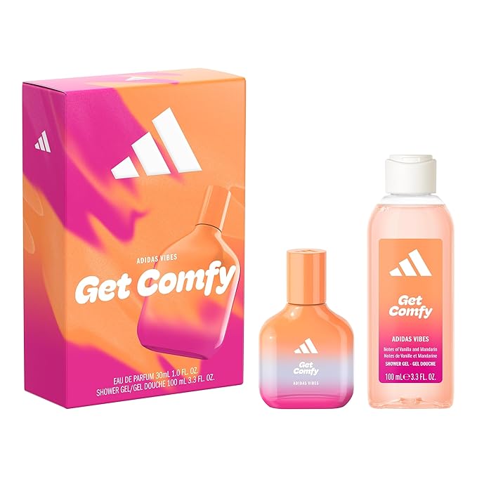 adidas Vibes Get Comfy Giftset 1 fl oz EDP + 3.4 fl oz Shower Gel, Notes of Amber Floral, Mandarin, and Vanilla, Unisex Fragrance, Long Lasting, Sporty Fragrance, Travel Size