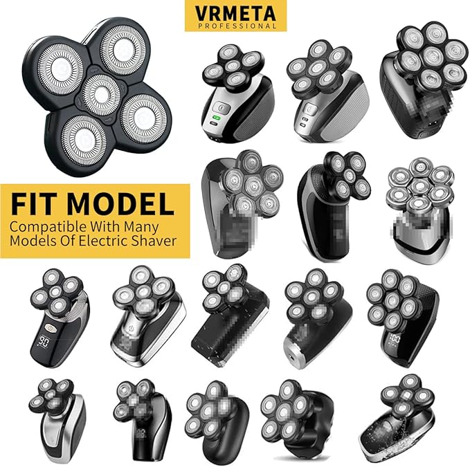 Men's Electric Shaver Replacement Heads 5D Sharp Stainless Steel Floating Shaver Blades (5 Heads, Black)
