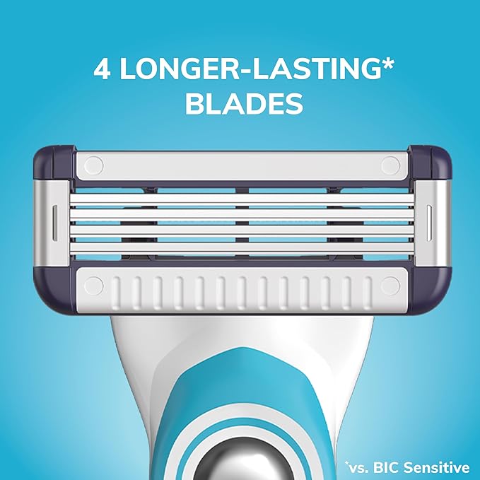 BIC EasyRinse Sensitive Anti-Clogging, Refillable Men's Razors With 4 Blades, 1 Handle and 9 Refill Razor Cartridges Razor Kit