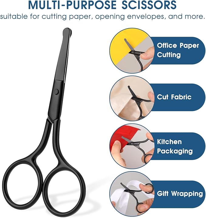 Round Tip Nose Hair Scissors Safety Eyebrow Scissors Small Professional Grooming Scissors for Hair, Eyelashes, Mustache, Nose, Eyebrow Trimmer for Women Men